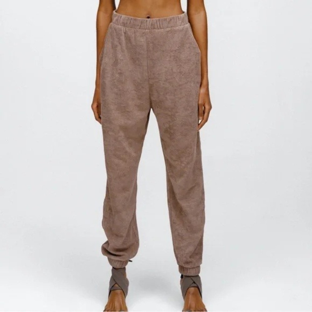 Zara‎ Terrycloth Jogger Pants Womens Large Tan Soft Lounge Sweatpants